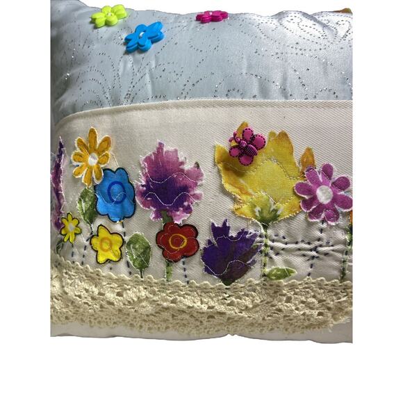 VTG Camping Throw Pillow Hand Made Seasons Fall Spring Reversible Quilted Embell - Picture 10 of 16